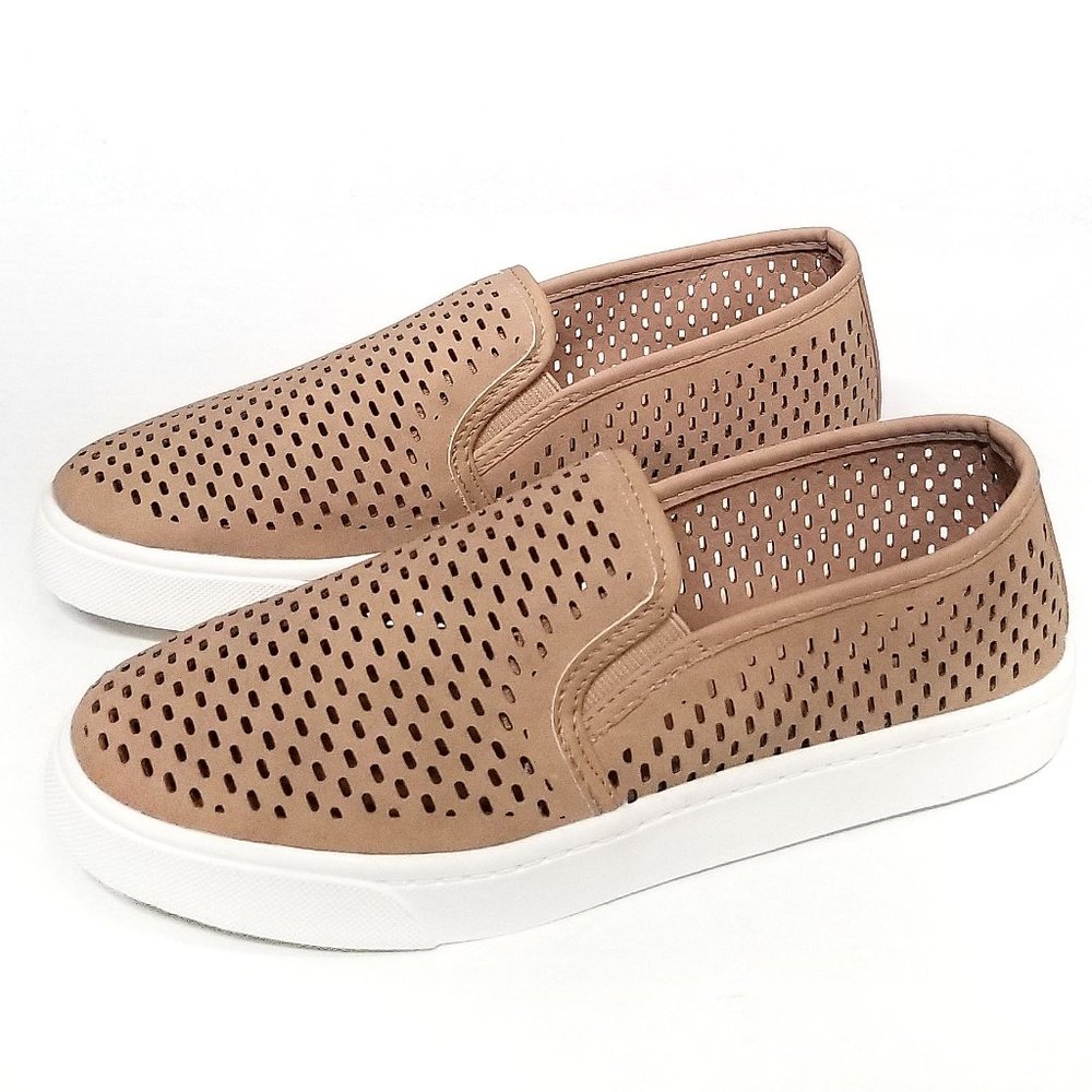New Camel Perforated Slip On Tennis Shoe Sneakers